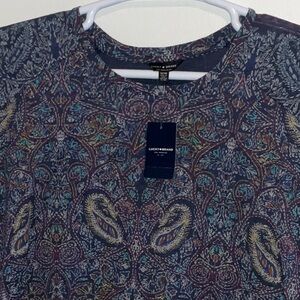 LUCKY BRAND WOMAN SLIT BACK DARK MULTICOLOR PAISLEY COTTON MODAL T-SHIRT 1X NWT